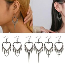 Dangle Earrings Heart Hoop Earring With Rivet Tassel-Short Ear Clip Fashion Goth Punk Tassel-Earring For Women Girl Teen