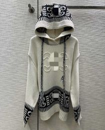 Designer Women's Hooded Sweater Classic Large Logo Embroidered Pullover Sweater Casual Retro Versatile Hooded Mid length Sweater