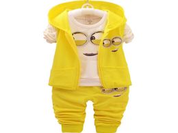 Baby Girls Boys Minions Clothing Sets Children New Spring and Autumn Cartoon Cotton Suit Hooded Vest T Shirt Pants Clothes Set4994900
