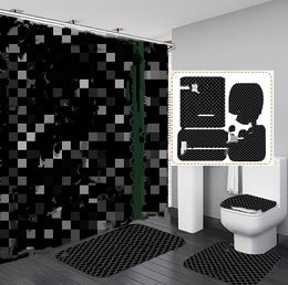 Quality Tide Letters Toilet Seat Covers Bath Shower Curtains Set Non Slip Toilet Mats Fashion Bathroom Accessories Home Decor