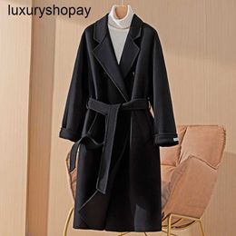 Designer Maxmaras Cashmere Coat Womens Wool Coats 101801 Camel Double Sided Womens Mid Length 2024 New Winter Breasted Button Woolen KU6L