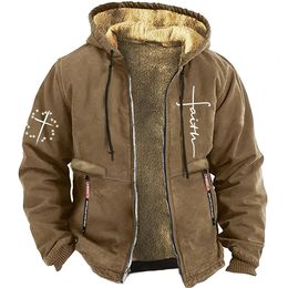 Men's Zipper Hoodies Stripe Print Casual Winter Clothing Long Sleeve Sweatshirt Hooded Jacket Outerwear 240116