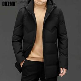 Men's Down Parkas DILEMO 90% Duck Down Jacket Mens High End New Casual Fashion Windbreaker Long With Hood Black Puffer Coats Winter Mens Clothes Q240117