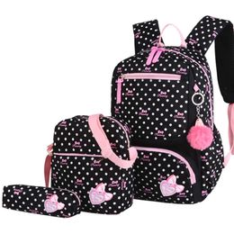 3pcsset Dot Printing School Bags Backpack Schoolbag Fashion Kids Lovely Backpacks For Children Girls School Student Mochilas 240116