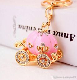 Pumpkin Carriage Keychain Key Chain White and Pink Color Gold Plated Alloy Key Ring Wedding Favors Party Gift3180953