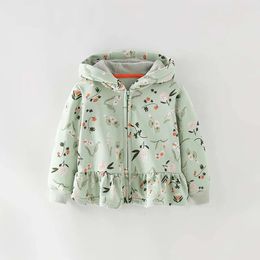 Little maven Baby Girls Green Jacket Coat Cotton Flowers Lovely Hoodie Fashion Tops for Kids 2-7year 240116