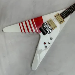 V Electric Guitar white body with red strip Jaksn head Free Ship