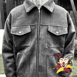 Men's Jackets SAINT MICHAEL Grey SUEDE Jackets Men Women Suede Retro Unisex Jacket Keep Warm Coatyolq