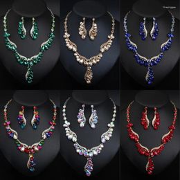 Necklace Earrings Set Bride Luxury Rhinestone Dangle Drop 2Piece Sets Elegant Women Prom Party Wedding Jewelry Crystal Accessories