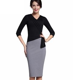 New Mature Elegant V-neck Warm Stylish Wiggle Work dress ice Bodycon Female 3/4 Sleeve Sheath Woman Dress DK010YS9471237