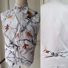 White Camo Wedding Vests 2019 leaves patternTweed Groom Vest Slim Fit Five Button Mens Suit Vest Prom Wedding Waistcoat2625