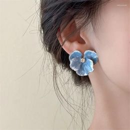 Stud Earrings Korean Fashion Coloured Enamel Flower For Women Accessories Dark Pink Drop Earring Vintage Pendientes Mariage Earings