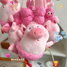 Cute Ballet Pig Car Rearview Mirror Decorative Pendant Funny Plush Doll Decoration for Girls' New Car Gift