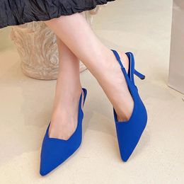 Dress Shoes JMPRS Women Simple Blue Slingback Pumps Summer 2024 Elegant Pointed Toe High Heels Woman Solid Thin Heel Sandals For