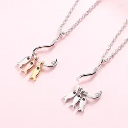 Pendant Necklaces Women's Silver Color Fresh And Cute Fish Hook Small Necklace Fashion Trend Jewelry Gift XSLXL341