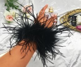 Charm Bracelets Women Feather Bracelet Cuffs Wrap Stainless Steel Real Fur Ostrich Cuff Elastic Hair Band Double Layer 2211241840761