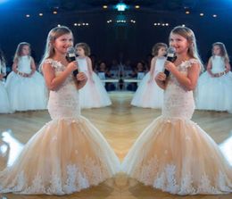 Mermaid Girls Pageant Dresses for Teens 2017 New White Lace Appliques Champagne Tulle Flower Girl Dress Formal Kids Prom Party Gow8829884