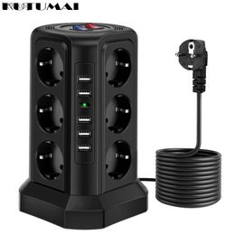 Power Cable Plug QC3.0 Tower Power Strip Vertical 3 Layers Universal Socket EU Plug Adapter Outlets 2.1A USB Surge Protector 1.8m Extension Cord YQ240117
