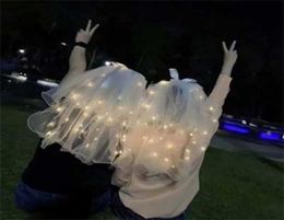 60CM LED luminous wedding veil pearls white bridal veils for kids princess party headdress mantilla yarn Fairy Ribbon Bow hair bow8628506