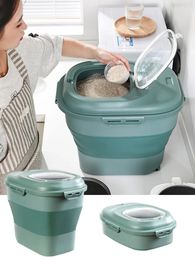 25KG Foldable Food Storage Container Pet Rice Bucket Cereal Dispenser Tank InsectProof Kitchen Organizer 240116