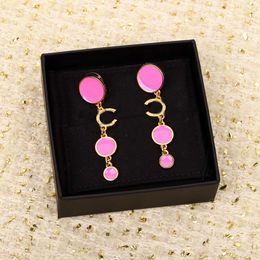 2024 Luxury quality charm drop earring with black and fuchsia Colour in 18k gold plated have stamp box round shape PS3824A