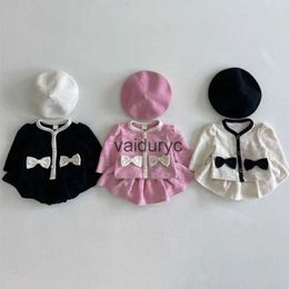 Clothing Sets 2023 Autumn New Baby Girl Long Sleeve Clothes Set Cotton Infant Girl Princess Cardigan 2pcs Suit Solid Toddler Outfits H240508