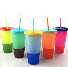 24oz Colour Changing Cup Magic Water Bottle with Lid and Straw Plastic Drinking Tumblers Beer Juice Coffee Mugs Temperature Sensing3749070