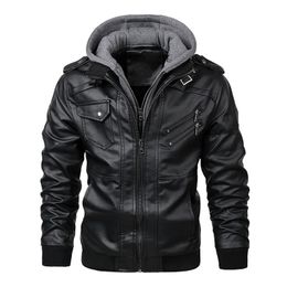 Men's Leather Jacket Spring Autumn Hooded Motorcycle PU Jacket Men Bicycle Jacket High Quality Retro Casual Men's Jacket Coats 240117