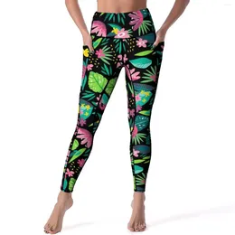 Women's Leggings Colorful Tropical Sexy Flowers Leaves Print High Waist Yoga Pants Kawaii Quick-Dry Leggins Women Pattern