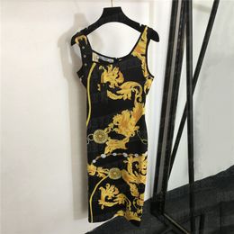 Vintage-Muster Sling-Kleider für Damen, Designer, klassischer Kettendruck, lange Röcke, modische Damen-Partykleid-Kleidung