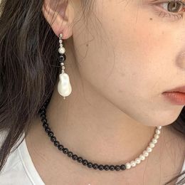 Dangle Earrings YOUNGX French Vintage Black White Baroque Pearl Pendant Light Luxury Handmade Beaded Eardrop For Women Jewelry