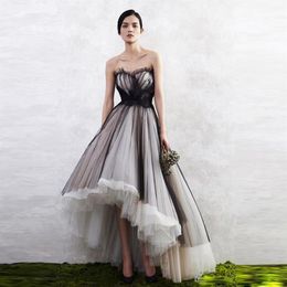 Black and White High Low Prom Dresses Sweetheart Pleat Tulle Evening Party Dress Tiered Bottom Asymmetrical Hem Prom Gowns2634