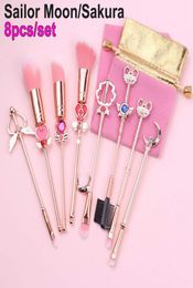 8pcs Makeup Brushes Set Sailor Moon Magical Sakura Cute Brush Cosmetic Face Powder Foundation Blending Blush Concealer Brushes9496683