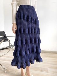 Skirts Miyake Pleated Unique Big Wave High Waist Elegant Korean Fashion Long Skirt Designer Aesthetic Clothes