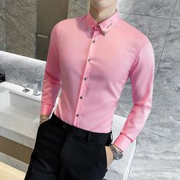 Plus Size 7XL-S Korean Style Slim Fit Long Sleeves Fine Shirt Men Spring Fall Solid Color Dress Shirt Male Business Casual Shirt 240117