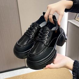 Dress Shoes For Female Mary Jane Lace-up Women's Platform Non-slip Thick Heel Outdoors Wear Resistant Solid Color Ladies