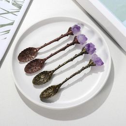 Spoons Carved Flower Crystal Stone Long Handle Coffee Spoon Teaspoon Irregular Retro Mini Ice Cream Decorative