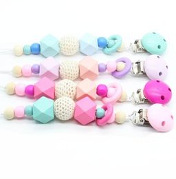 Baby Clip Chain Holder Wood Beaded Pacifier Soother Holder Clip Nipple Teether Dummy Strap Chain A43646917634