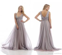 New Gray Beach Mother of the Bride Dresses Sweetheart Appliques Empire Waist Backless Floor Length Chiffon Summer Bridesmaid Dress8118212