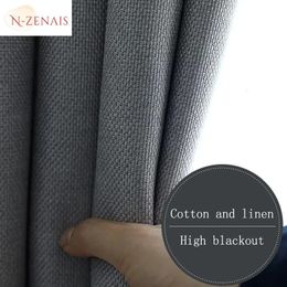 Cotton Linen Blackout Curtain for Living Room Bedroom Dining Luxury Kitchen Modern Gray Blue Green Beige Coffee Window Thicken 240117