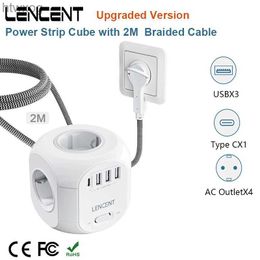 Power Cable Plug LENCENT Upgraded Power Strip Cube with 4 AC Outlets 3 USB Port 1 Type C 2M Braided Cable Multi Socket with Switch for Home YQ240117