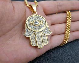 New Bling Trendy Gold Hamsa Hand Of Fatima Pendant Necklace For Women Men Fashion Turkish Jewellery drop Whole6559057