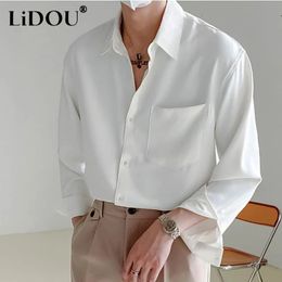 Spring Autumn Trendy Fashion High-end Male Blouse Long Sleeve Simple Casual Chic Shirt Loose Drape Solid Color All Match Top Men 240117