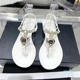 New Paris Brand Designer women's Sandals Summer Fashion Versatile Love Pearl Buckle Women flip-flops Flat Sandals women's Slipper Lace up Female