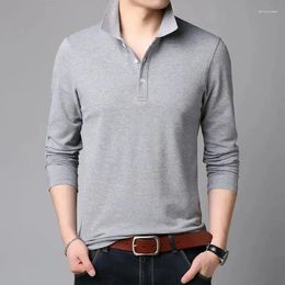 Men's Polos Spring Autumn All-match Solid Loose Polo Shirts Long Sleeve Plus Size Casual T Shirt Tops Vintage Fashion Men Clothing