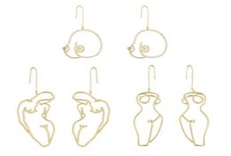 3 Pairs Artsy Abstract Lady Breast Statement Hoop Earrings Kit Hollow Outline Female Body Boob Earrings Kit Jewelry12046611