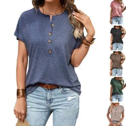 Women's T Shirts Womens O-Neck Henley Tops Short Sleeve Tshirt Lace Tees Top Casual Loose Blouse