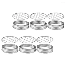 Dinnerware 6 Sets Jar Floral Arrangement Lid Flower Grid Mason Insert Vase Lids Glass Bottle Covers Canning Jars