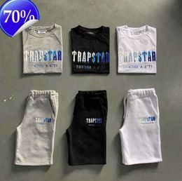 Men's Trapstar T Shirt Set Letter Embroidered Tracksuit Short Sleeve Plush Shorts Motion current 9693ess