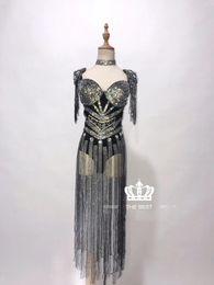 Stage Wear PartyTime Siamese Slim Fringe Flash Diamond Nightclub Costume Custom